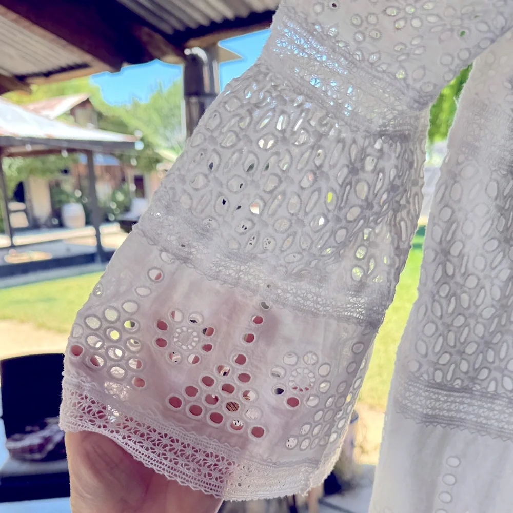 Lauren Ralph Lauren White Cotton Sleeve Peasant Blouse Size Large EUC like new - Picture 6 of 12